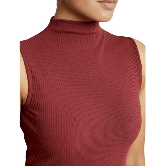 AMOUR VERT Ribbed Maxi Dress Sleeveless Side Slits Modal Blend Raisin Brown - Picture 2 of 10